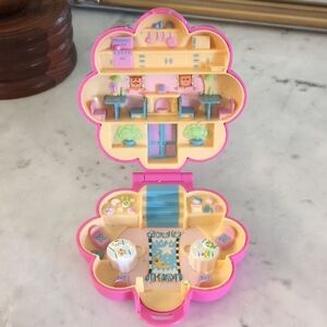 Vintage Polly Pocket Mr. Fry's Restaurant 1990- Blue Bird Pink- Broken Door